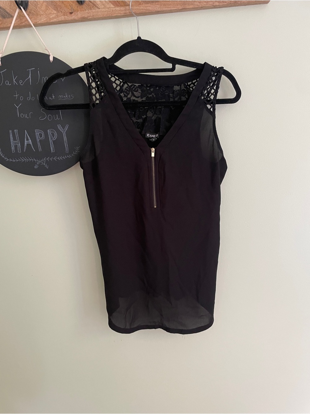 Express Black Lace-Back Zip-Front Sleeveless Camisole